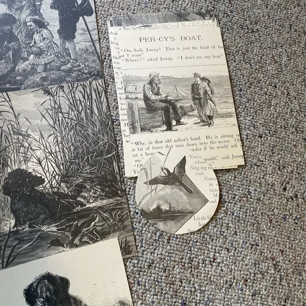 Antique 1900s Drawings Storybook Cut Collection Lot Blank Cream Different Story
